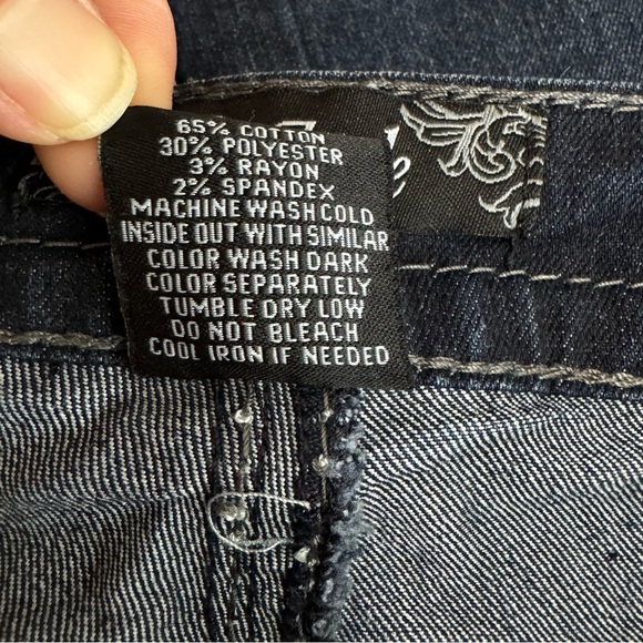 South Pole Dark Wash Rhinestone Bling Flap Pocket Heavy Stitch Bootcut Jeans - Picture 8 of 8